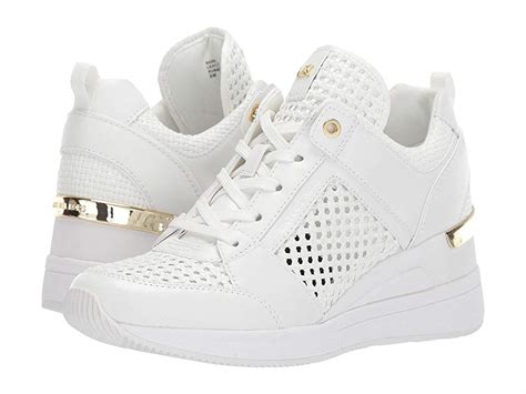 michael kors gold studded white shoes|Michael Kors white wedge sneakers.